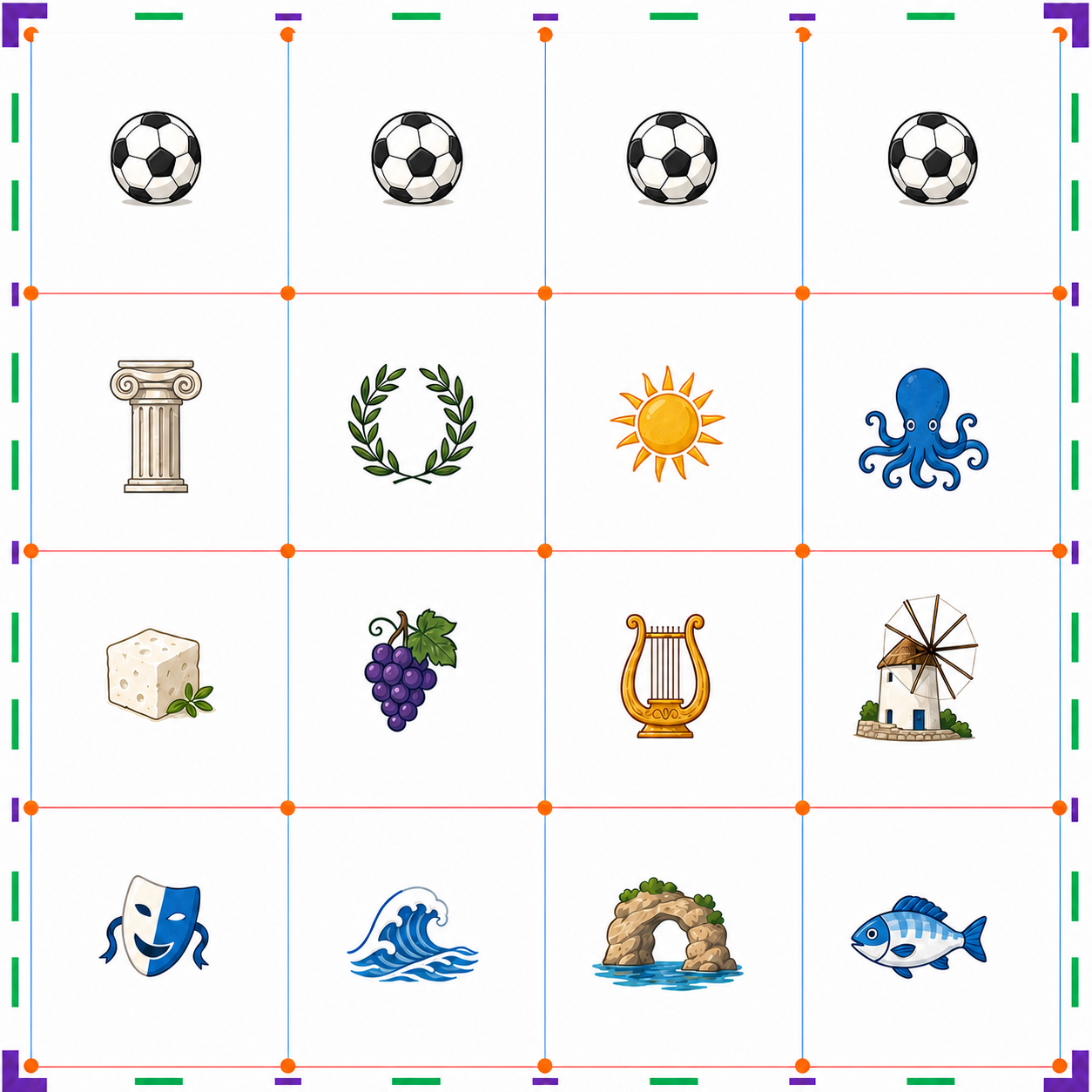 Greece football partial validated 4x4 icon sheet