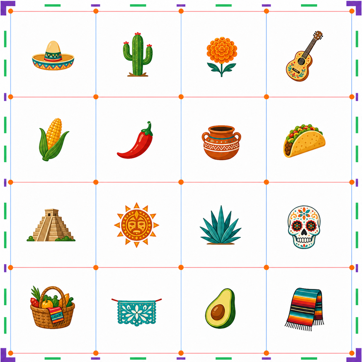Mexico folk market compact raw color 4x4 icon sheet