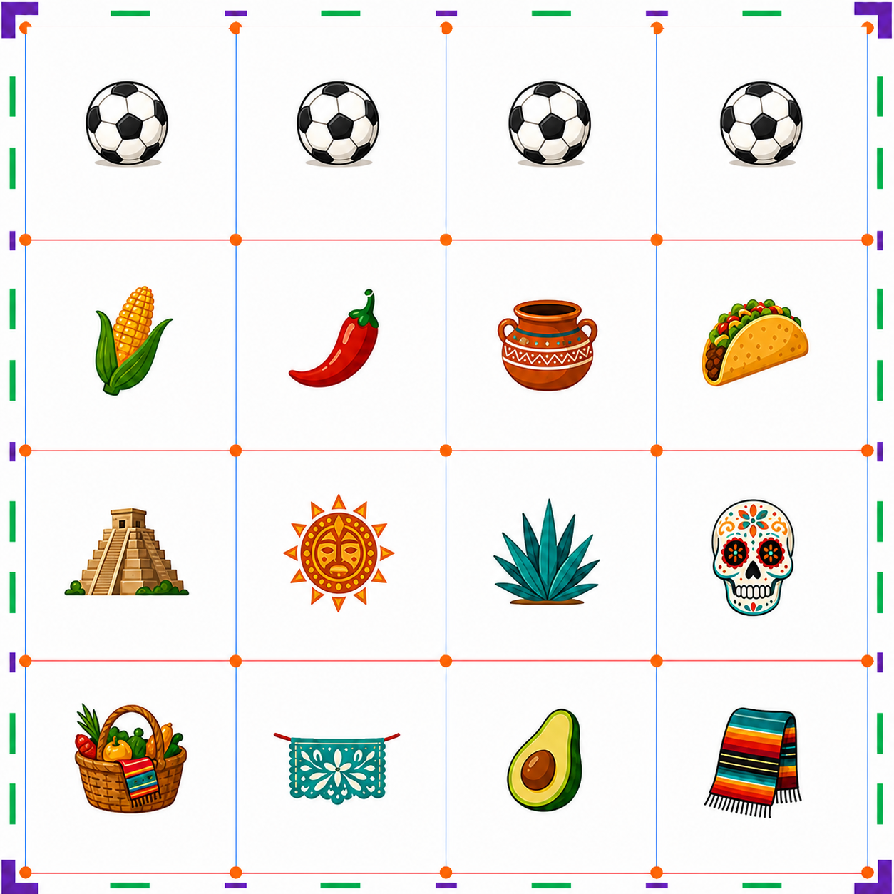 Mexico football partial validated 4x4 icon sheet