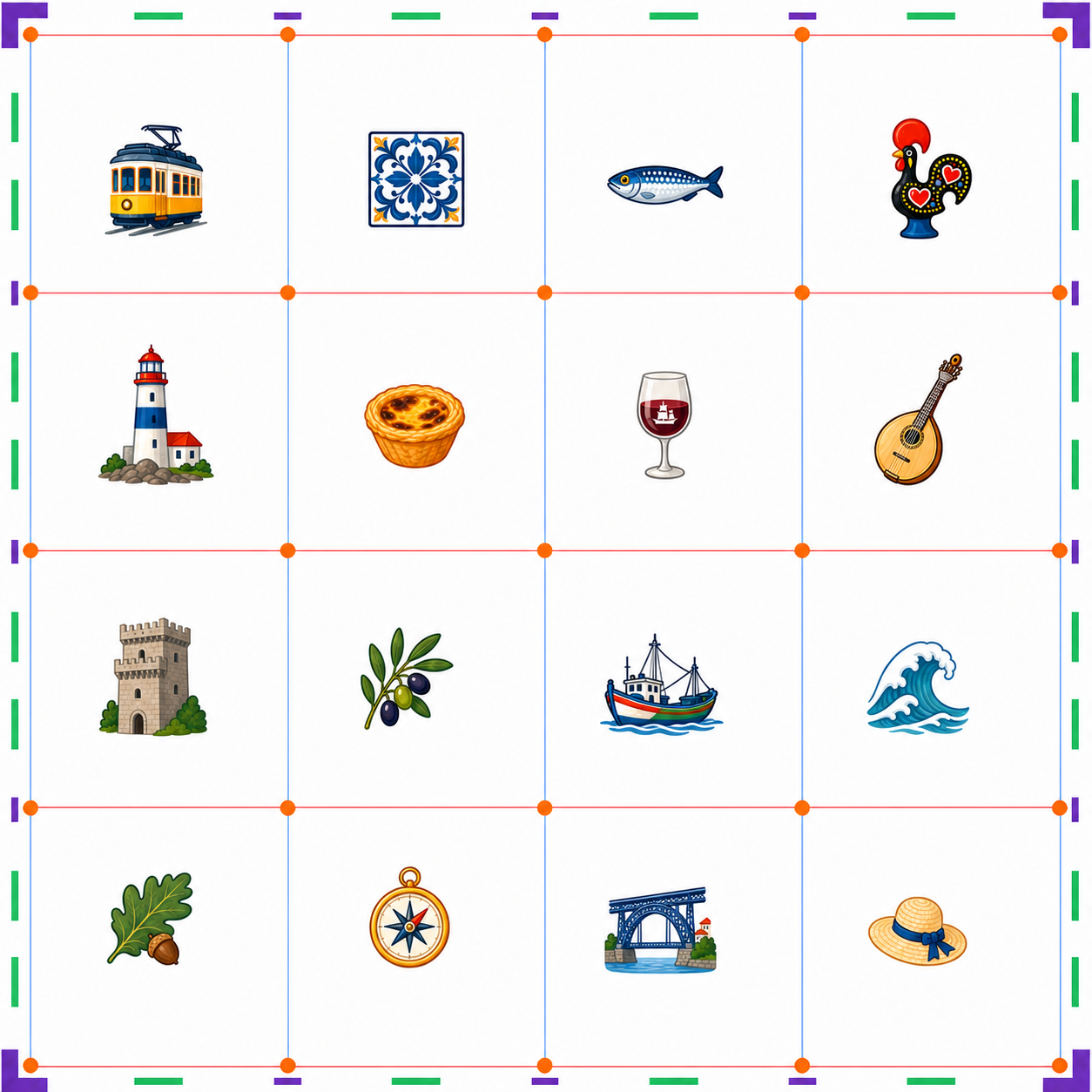 Portugal coastal compact raw color 4x4 icon sheet