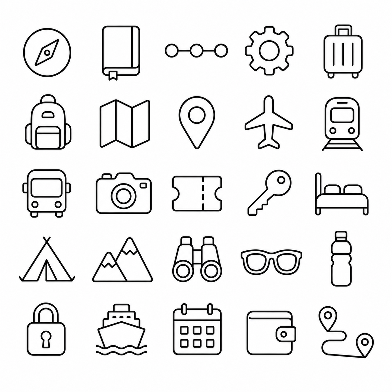 Travel black-and-white styleboard 01 rounded travel icons