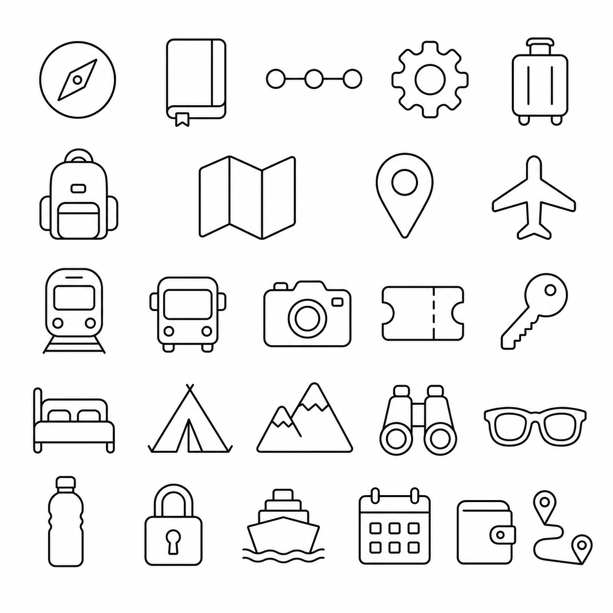 Travel black-and-white styleboard 02 trip planning icons
