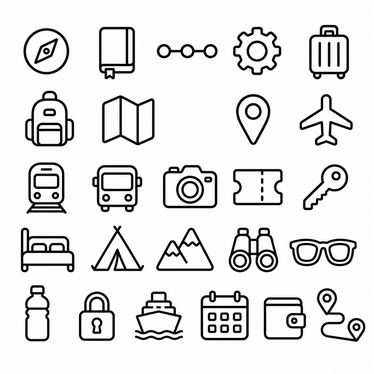 Travel black-and-white styleboard 03 adventure icons