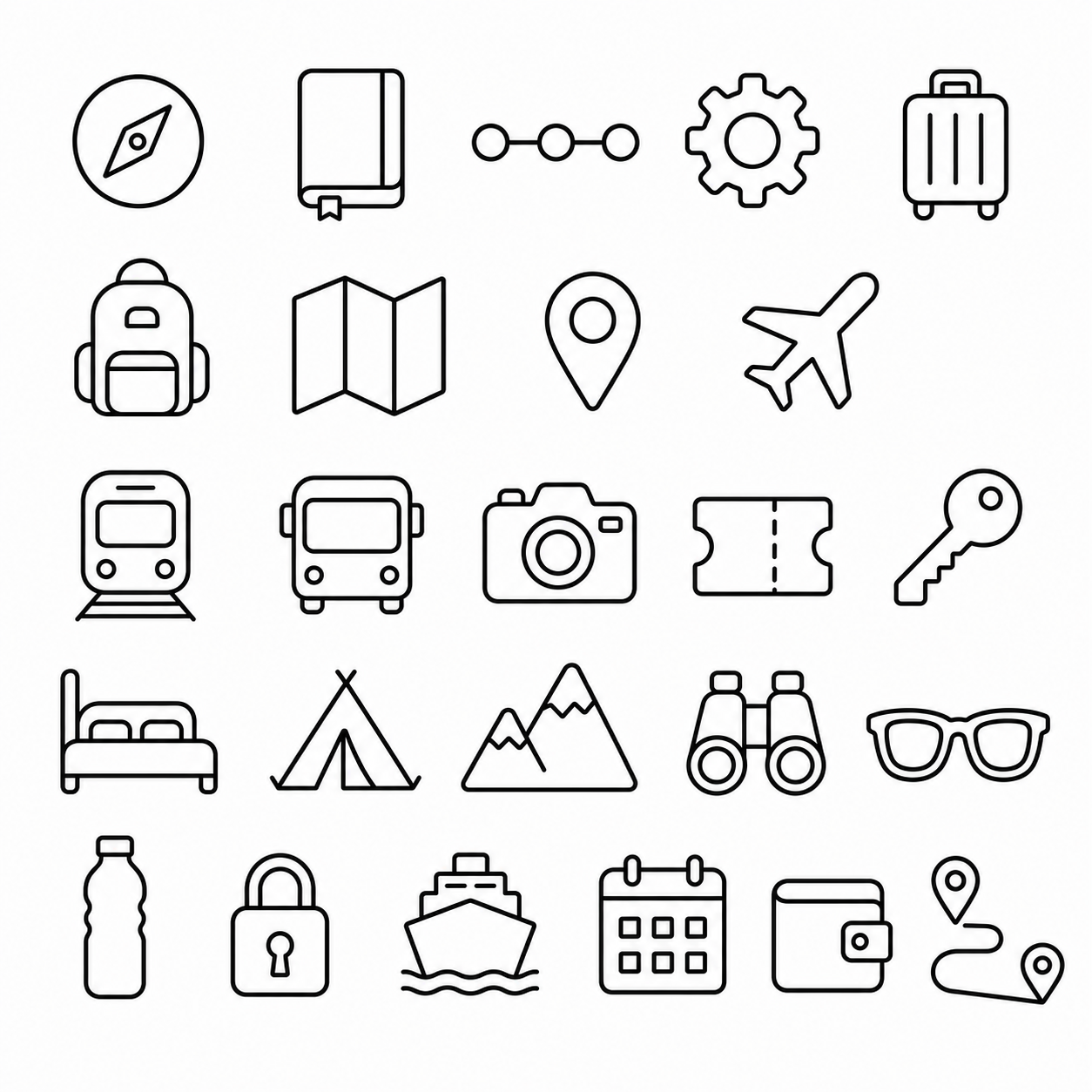 Travel black-and-white styleboard 05 soft geometric icons
