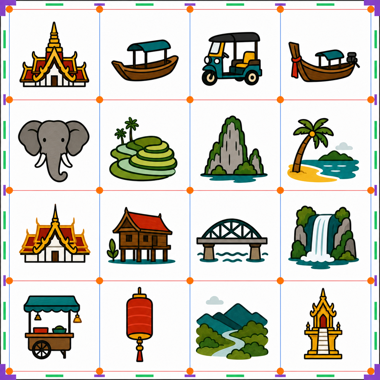 Thailand places color generated icon sheet inspection